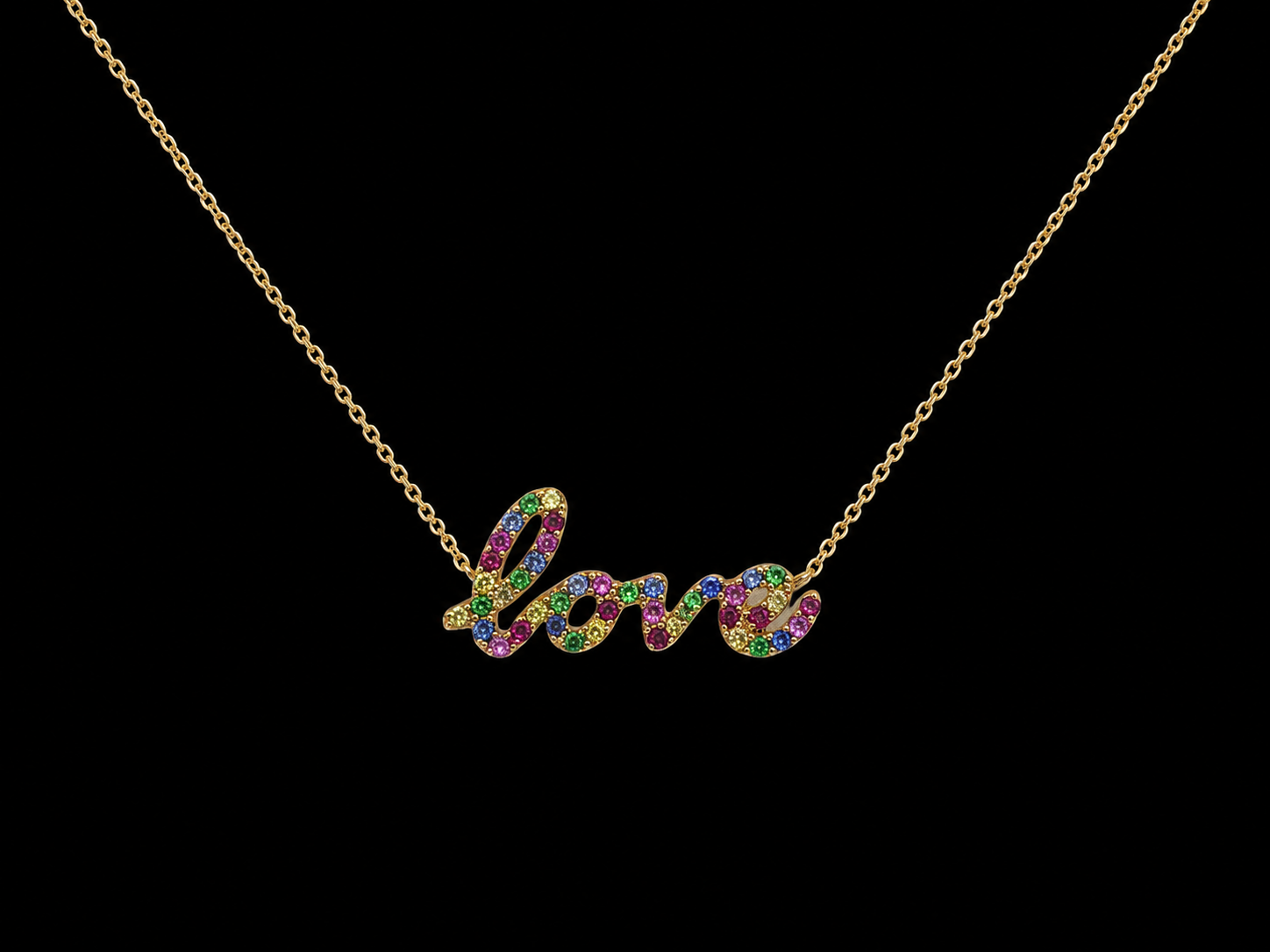 14K Rose Gold Multi-Color Gemstone "Love" Necklace | 0.45 CTW Angelica Jewellers