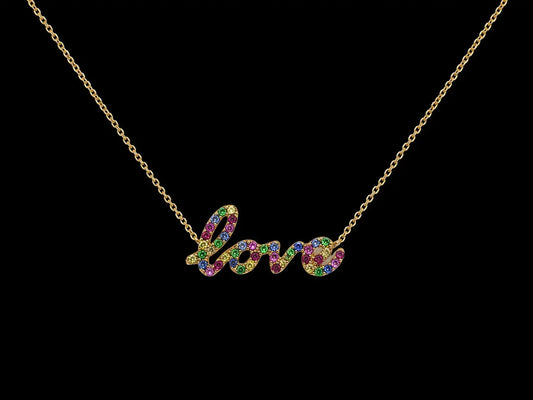 14K Rose Gold Multi-Color Gemstone "Love" Necklace | 0.45 CTW Angelica Jewellers