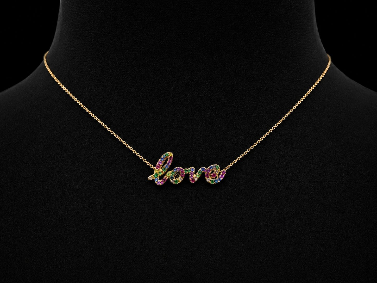 14K Rose Gold Multi-Color Gemstone "Love" Necklace | 0.45 CTW Angelica Jewellers