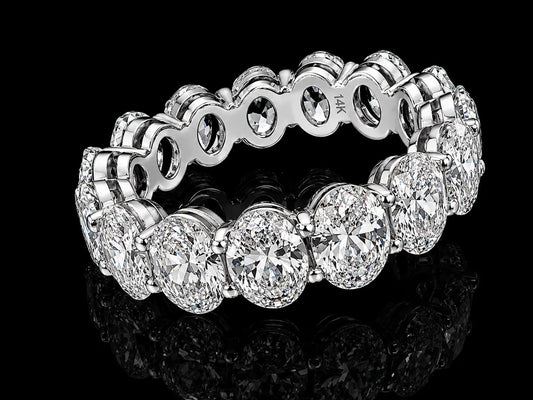 14K White Gold 7.50 CT Oval Lab-Grown Diamond Eternity Band Ring – VS/VVS DEF – Shared Prong | 6.4mm | Unisex Angelica Jewellers