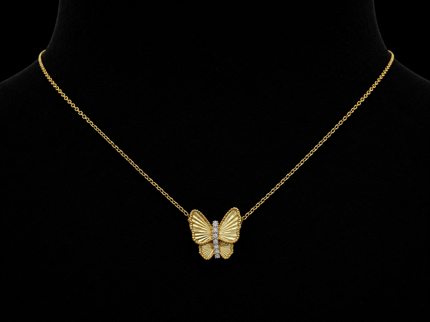 14K Yellow Gold Diamond Butterfly Necklace | 0.22 CTW Natural Diamonds | Diamond-Cut Finish Angelica Jewellers