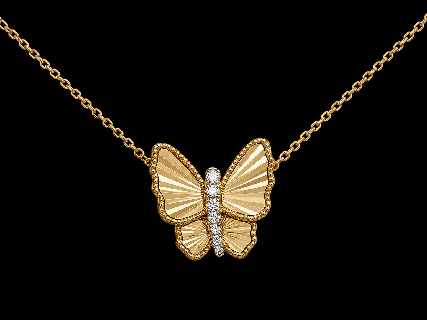 14K Yellow Gold Diamond Butterfly Necklace | 0.22 CTW Natural Diamonds | Diamond-Cut Finish Angelica Jewellers