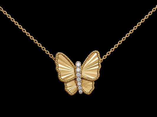 18K Yellow Gold Diamond Butterfly Necklace | 0.22 CTW Natural Diamonds | Diamond-Cut Finish Angelica Jewellers