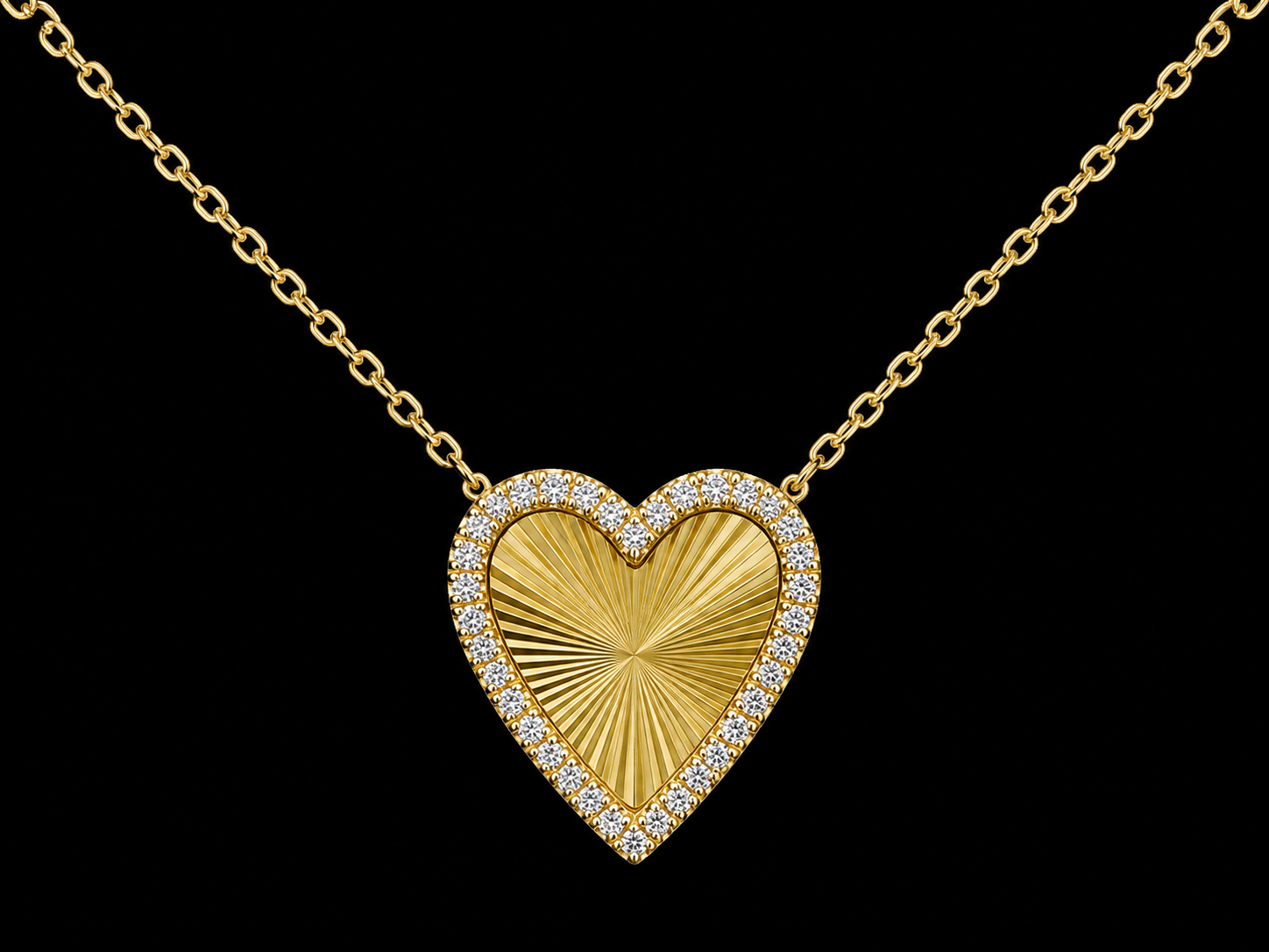 14K Yellow Gold Diamond-Cut Heart Necklace | 0.08 CTW Natural Diamonds Angelica Jewellers