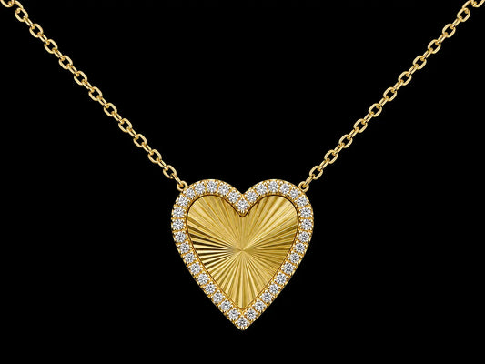14K Yellow Gold Diamond-Cut Heart Necklace | 0.08 CTW Natural Diamonds Angelica Jewellers