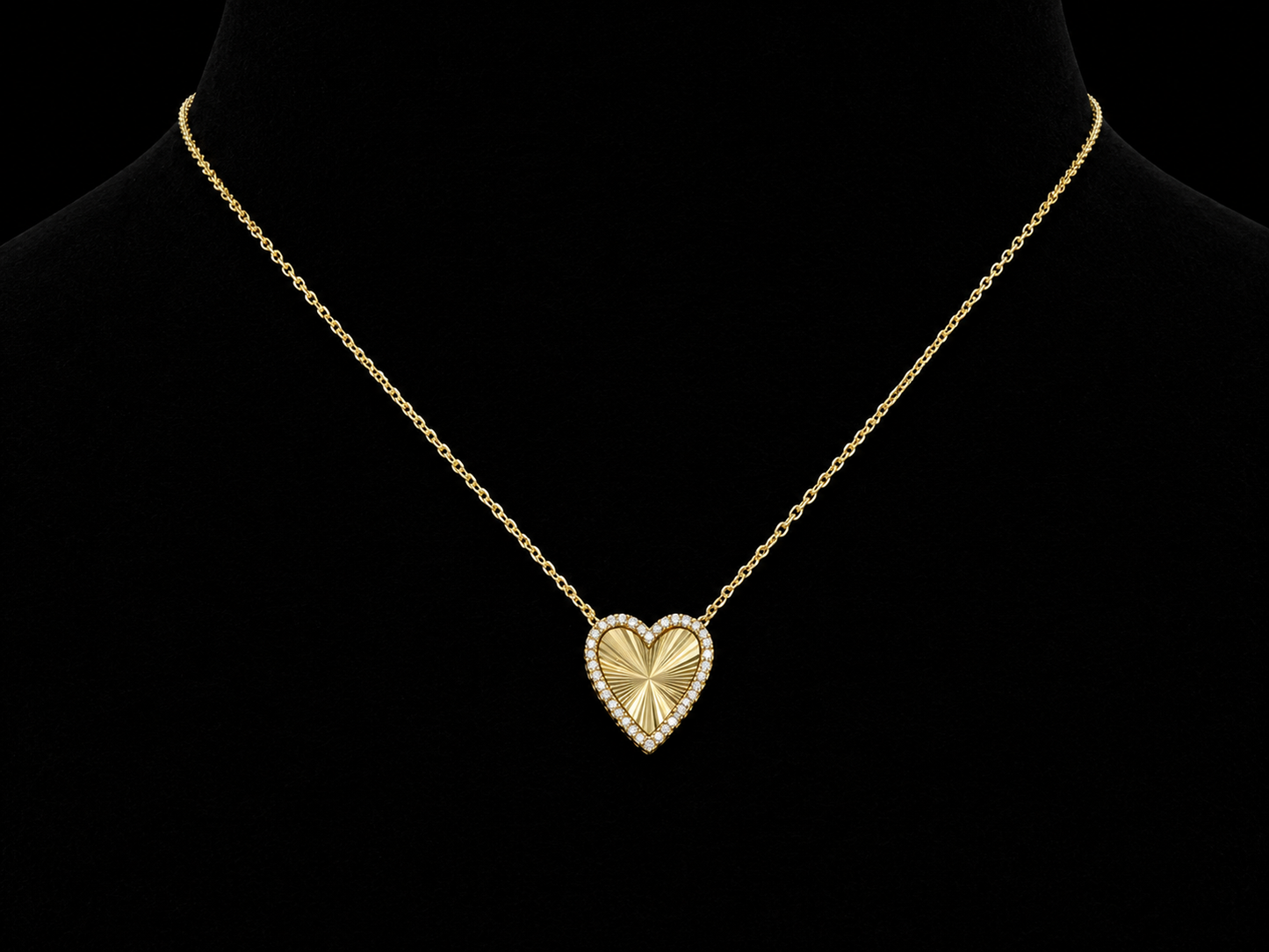 14K Yellow Gold Diamond-Cut Heart Necklace | 0.08 CTW Natural Diamonds Angelica Jewellers