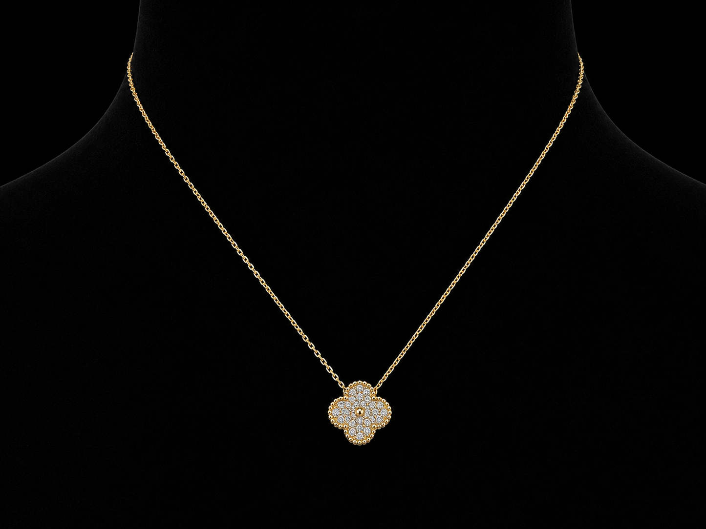 14K Yellow Gold Diamond Clover Necklace | 0.37 CTW Natural VS Diamonds Angelica Jewellers