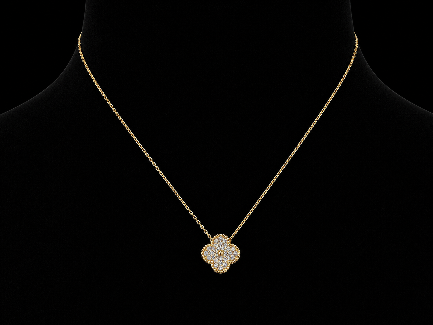 14K Yellow Gold Diamond Clover Necklace | 0.37 CTW Natural VS Diamonds Angelica Jewellers