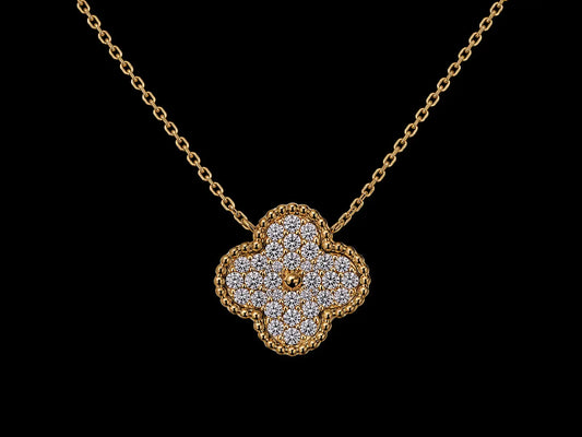 14K Yellow Gold Diamond Clover Necklace | 0.37 CTW Natural SI/VS Diamonds Angelica Jewellers