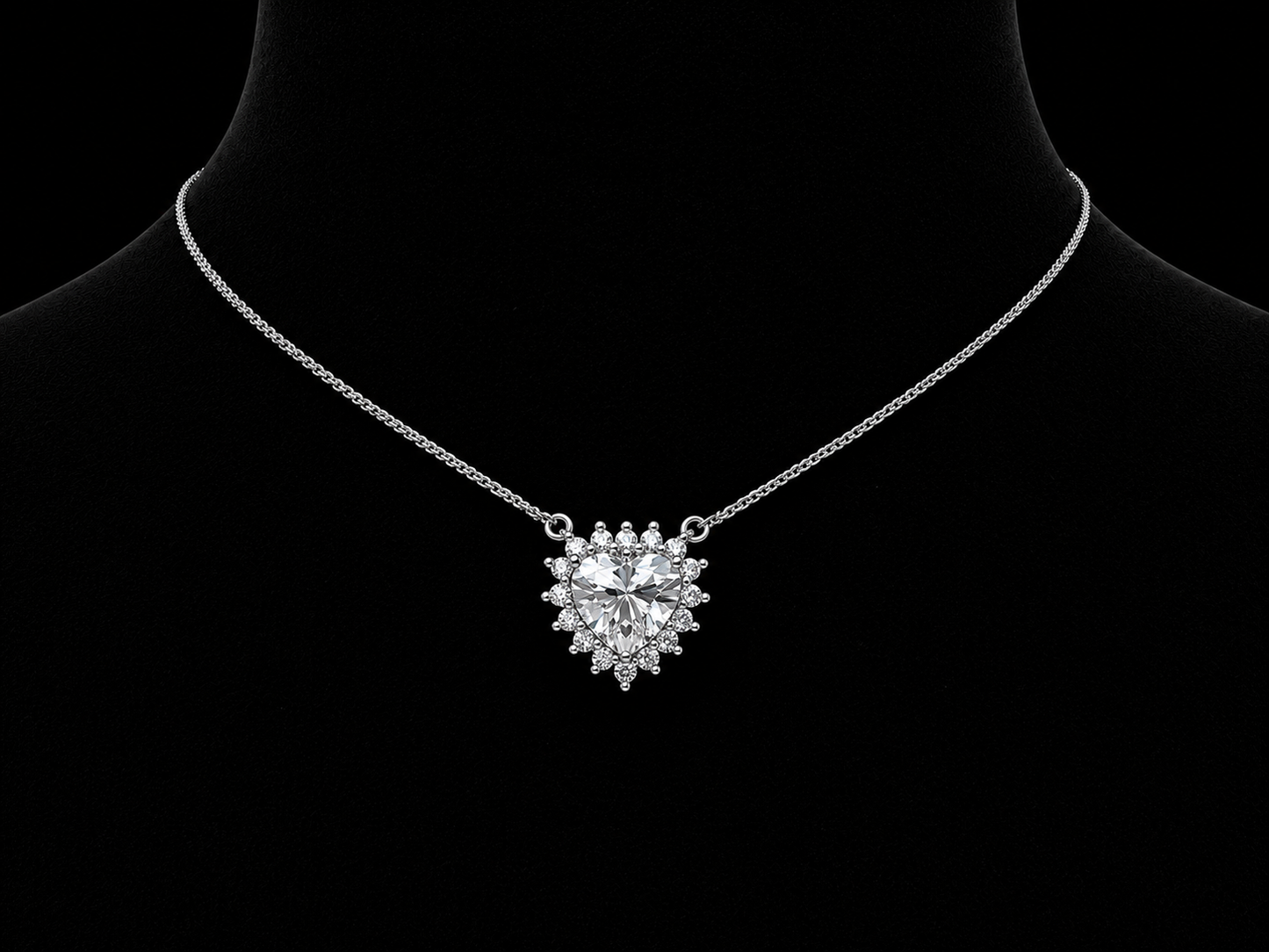 14K White Gold Antique Heart Lab-Grown Diamond Necklace – 2.55 CTW | IGI Certified Center Diamond Angelica Jewellers