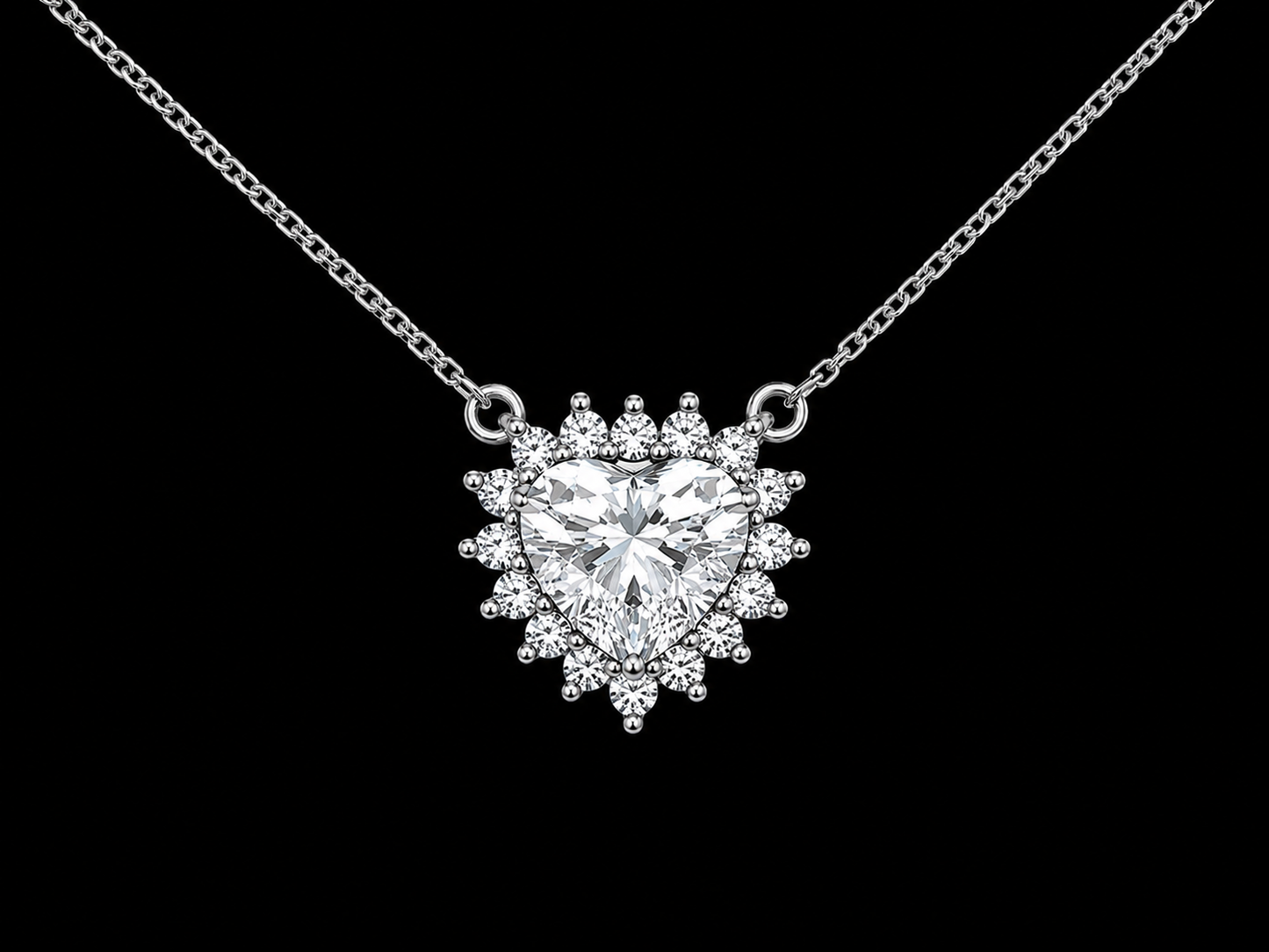 14K White Gold Antique Heart Lab-Grown Diamond Necklace – 2.55 CTW | IGI Certified Center Diamond Angelica Jewellers