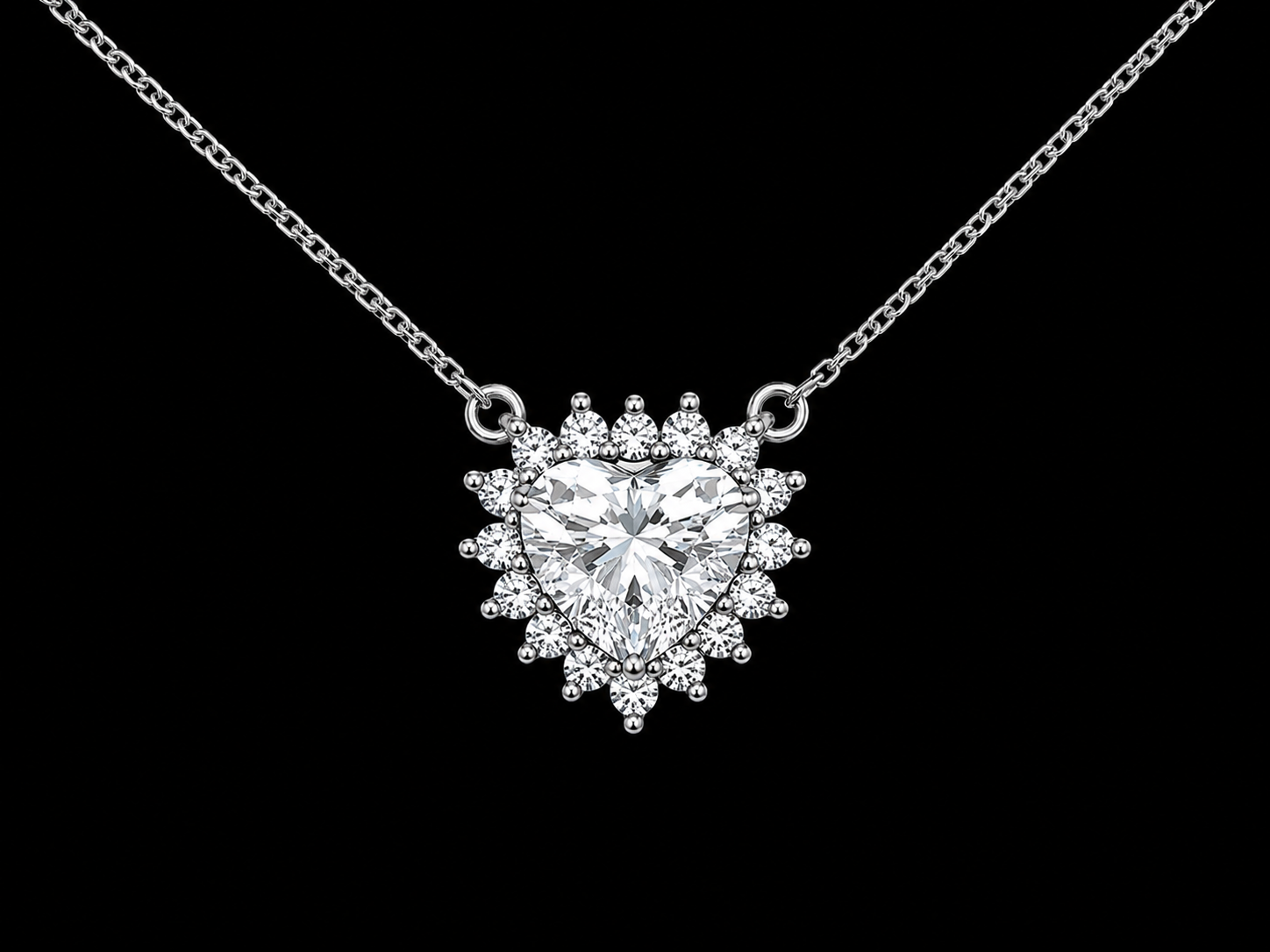 14K White Gold Antique Heart Lab-Grown Diamond Necklace – 2.55 CTW | IGI Certified Center Diamond Angelica Jewellers