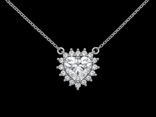 14K White Gold Antique Heart Lab-Grown Diamond Necklace – 2.55 CTW | IGI Certified Center Diamond Angelica Jewellers