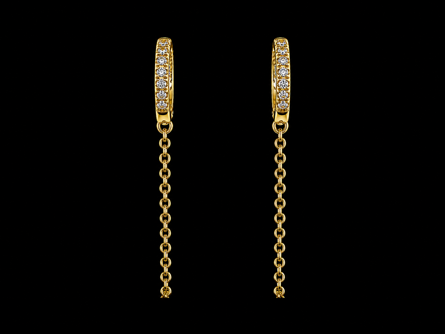 14KT Yellow Gold Diamond Double Chain Hoop Earrings – 0.07 CT VS/FG Diamonds | 12mm Huggie Hoops | 37mm Drop superbell