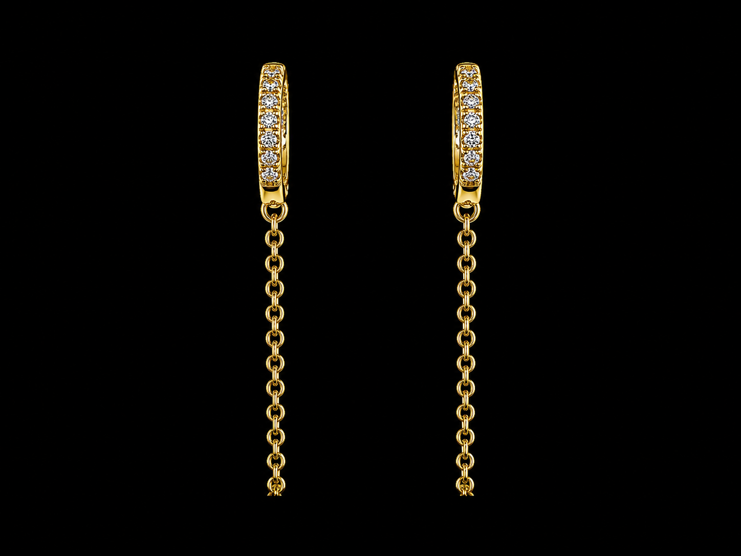 14KT Yellow Gold Diamond Double Chain Hoop Earrings – 0.07 CT VS/FG Diamonds | 12mm Huggie Hoops | 37mm Drop superbell