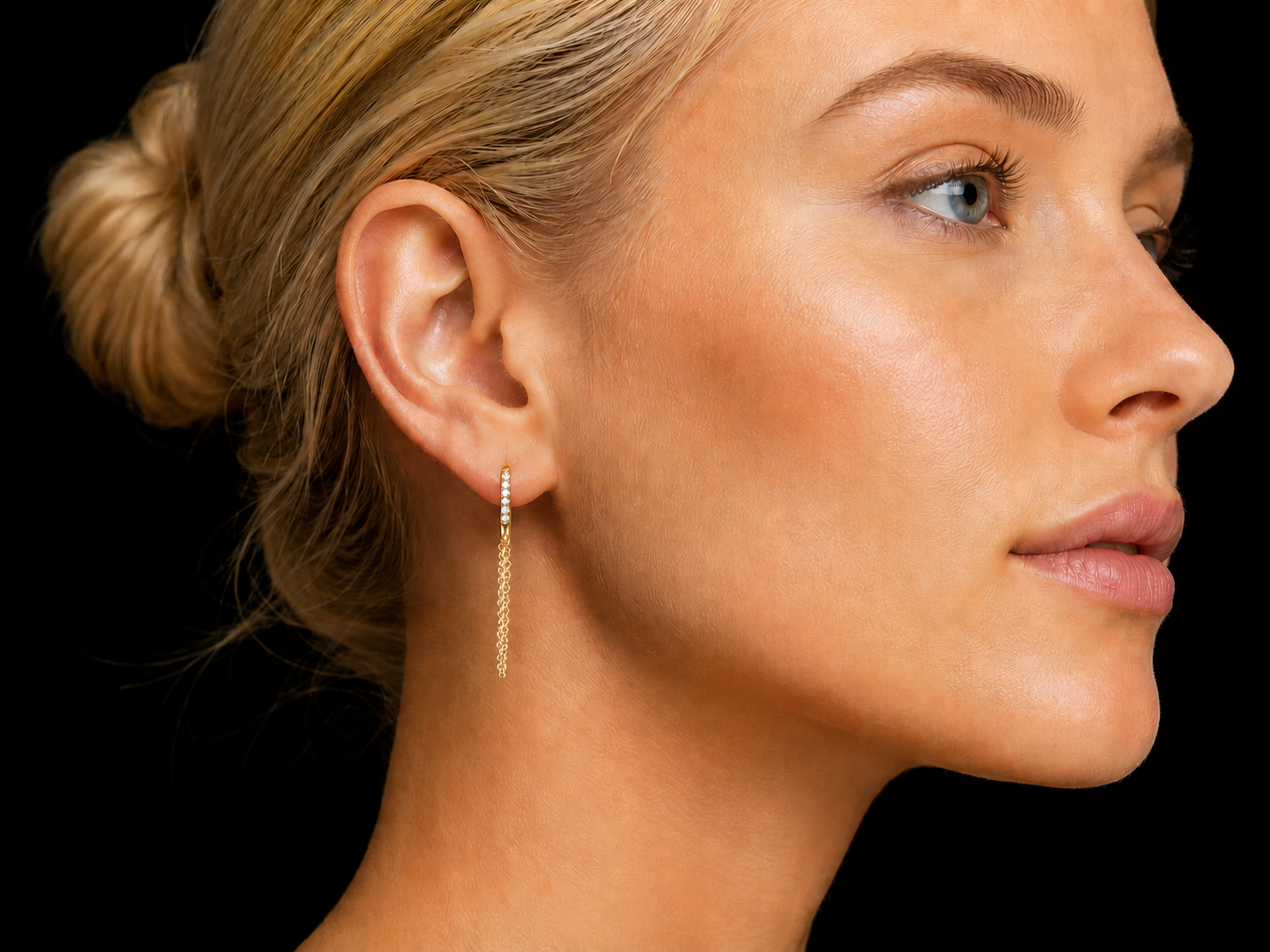 14KT Yellow Gold Diamond Double Chain Hoop Earrings – 0.07 CT VS/FG Diamonds | 12mm Huggie Hoops | 37mm Drop superbell