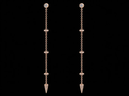 14KT Rose Gold Dangling Diamond Earrings – 0.27 CT Total SI/VS F-G Natural Diamonds, Pavé Diamond Stations, 78mm superbell
