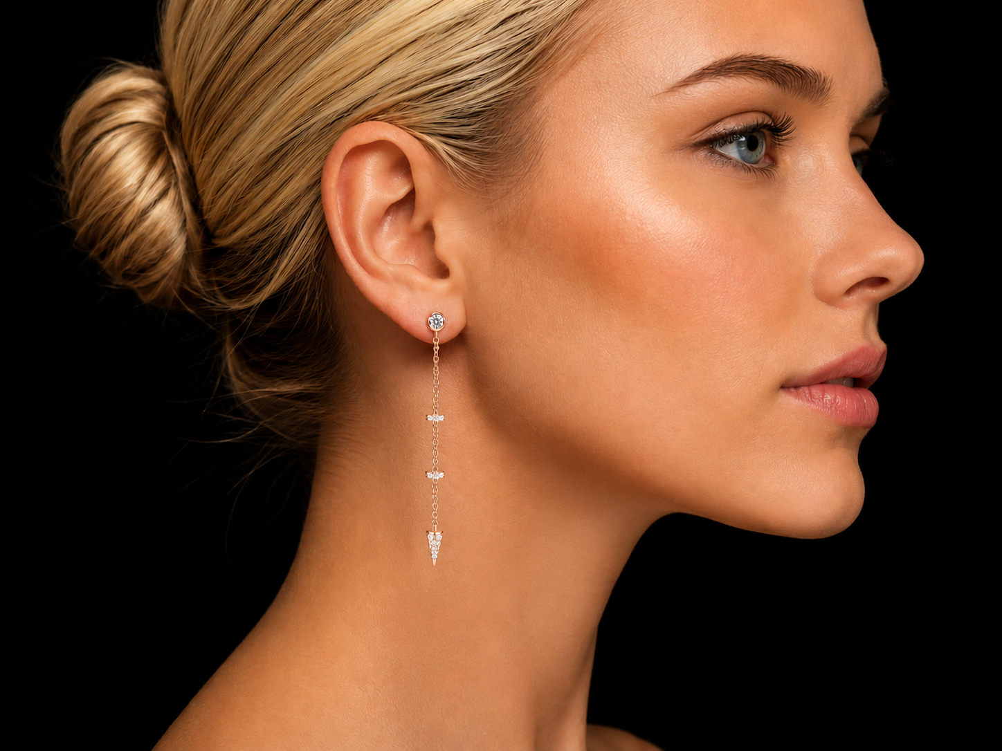 14KT Rose Gold Dangling Diamond Earrings – 0.27 CT Total SI/VS F-G Natural Diamonds, Pavé Diamond Stations, 78mm superbell