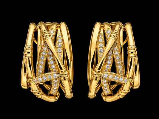 18K Yellow Gold Bold Interlace Diamond Hoop Earrings – 0.80 CTW VS E–F – 22 mm superbell