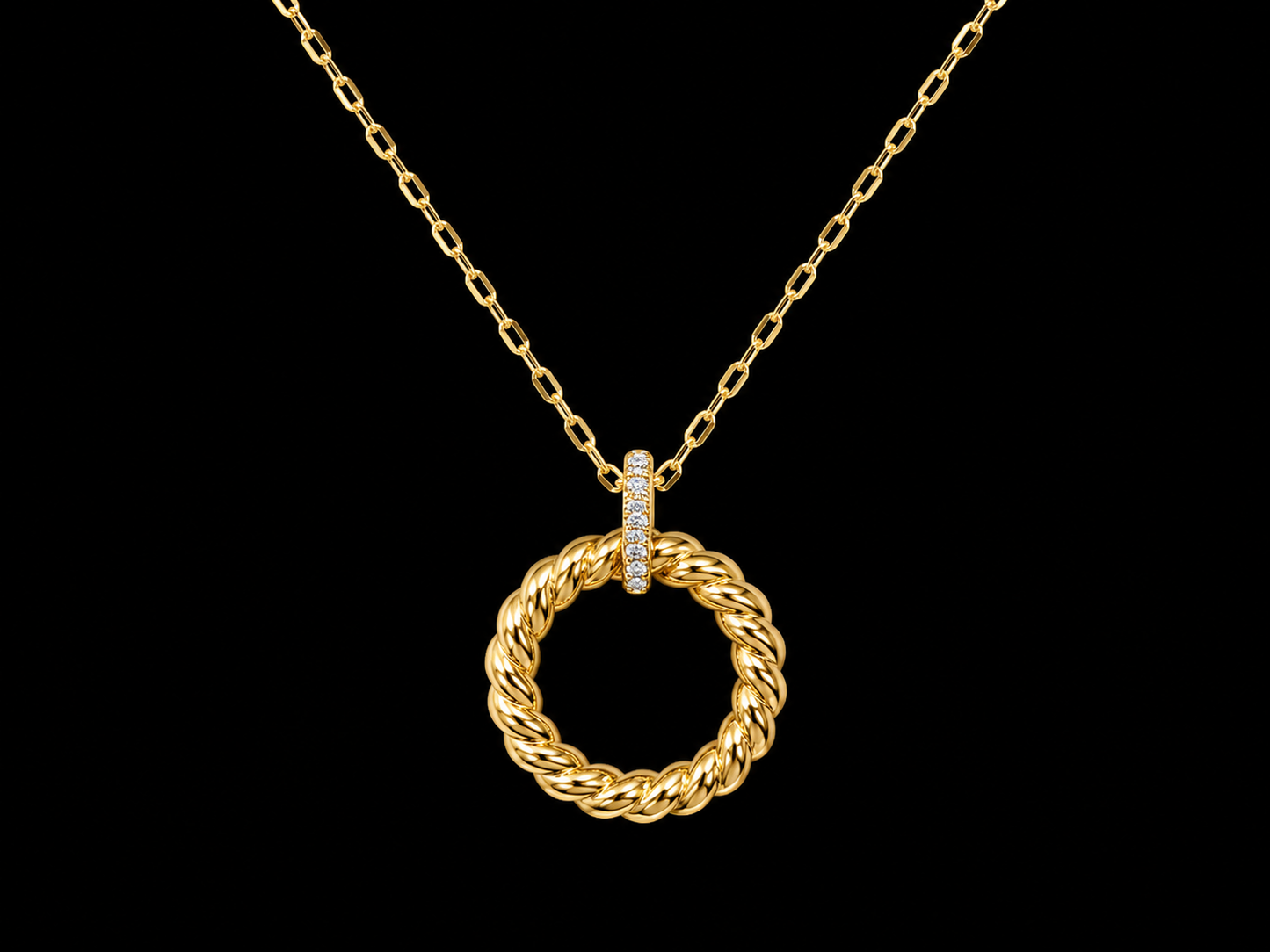 14K Yellow Gold Diamond Rope Circle Necklace – 0.08 CTW Natural Diamonds | SI Clarity, G-H Color Angelica Jewellers