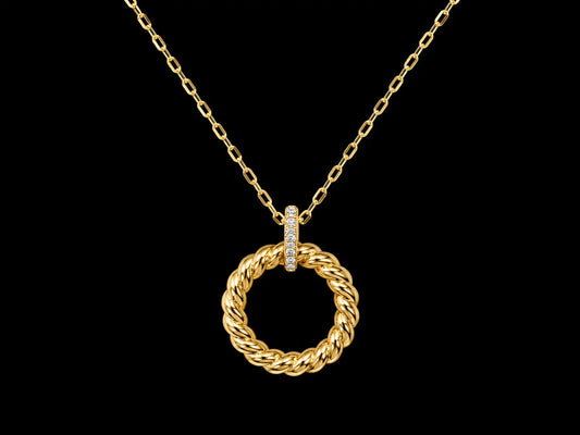 14K Yellow Gold Diamond Rope Circle Necklace – 0.08 CTW Natural Diamonds | SI Clarity, G-H Color Angelica Jewellers