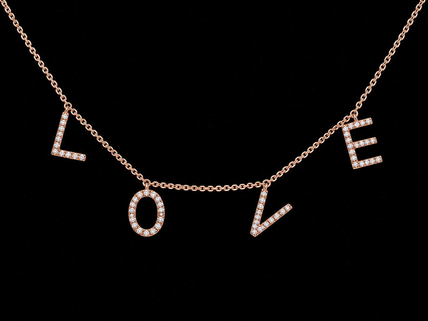 14K Rose Gold Diamond LOVE Necklace – 0.22 CTW Natural Diamonds | SI Clarity, G-H Color Angelica Jewellers