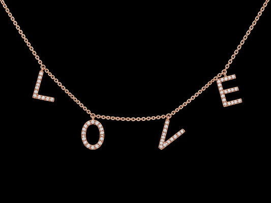 14K Rose Gold Diamond LOVE Necklace – 0.22 CTW Natural Diamonds | SI Clarity, G-H Color Angelica Jewellers