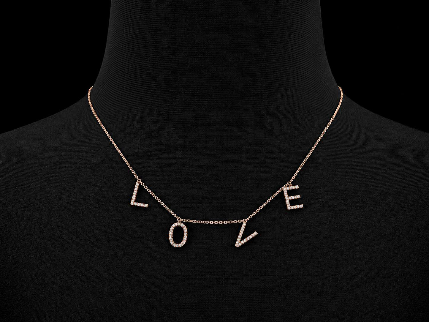 14K Rose Gold Diamond LOVE Necklace – 0.22 CTW Natural Diamonds | SI Clarity, G-H Color Angelica Jewellers