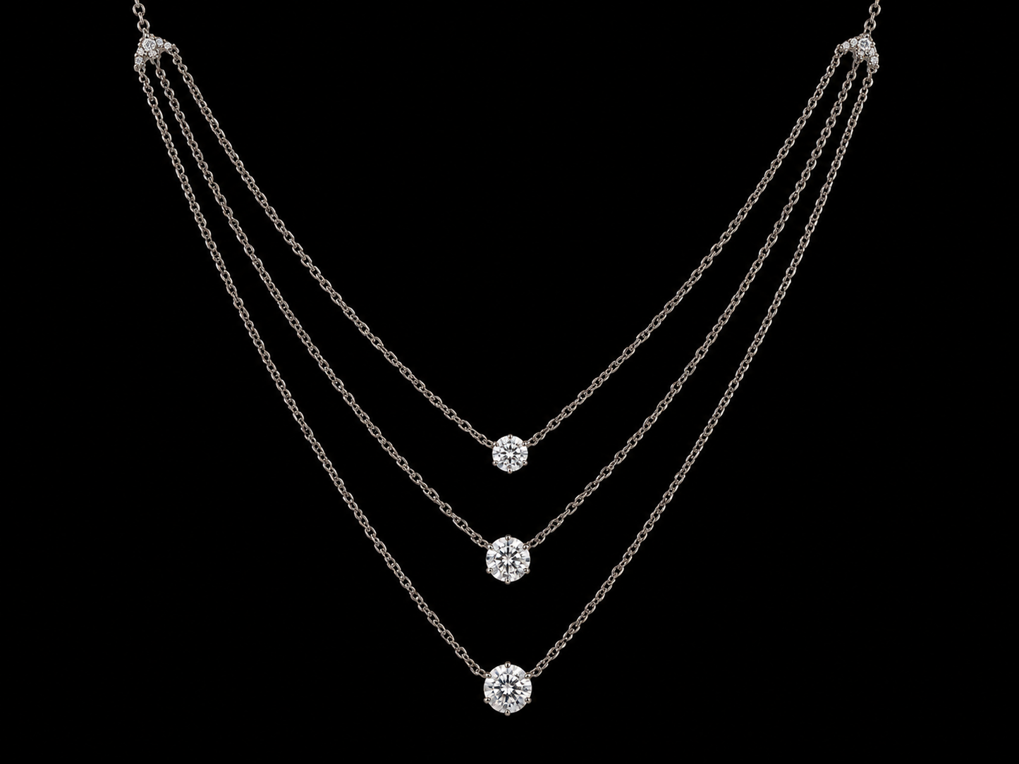 14K White Gold Diamond Triple Layered Necklace – 0.25 CTW Natural Diamonds | SI Clarity, G-H Color Angelica Jewellers