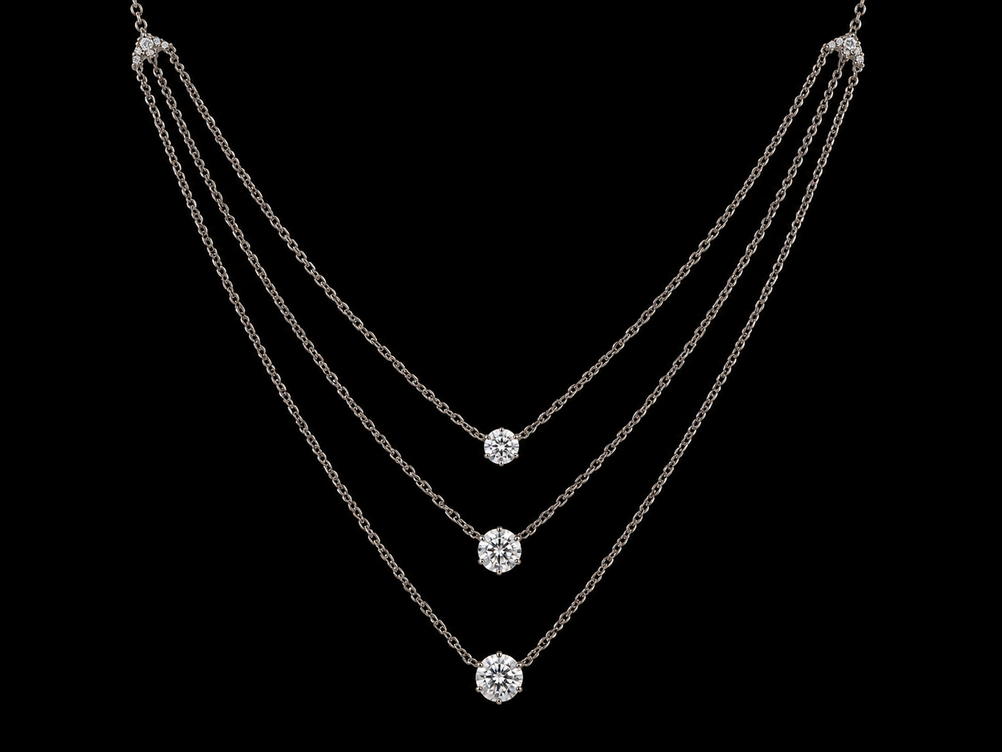 14K White Gold Diamond Triple Layered Necklace – 0.25 CTW Natural Diamonds | SI Clarity, G-H Color Angelica Jewellers