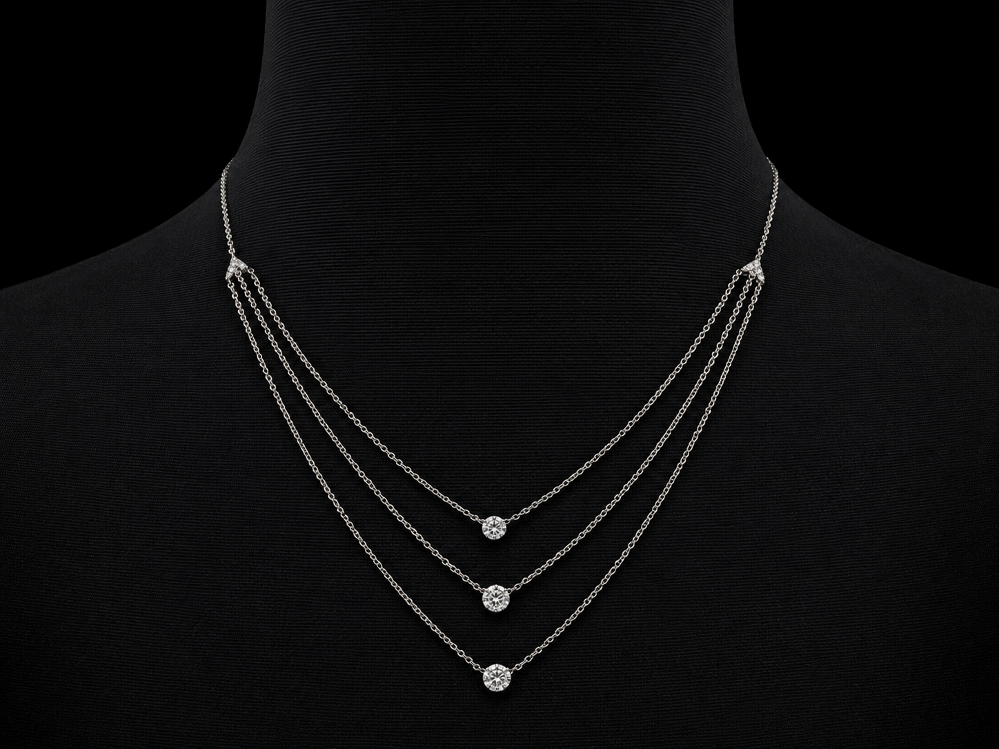 14K White Gold Diamond Triple Layered Necklace – 0.25 CTW Natural Diamonds | SI Clarity, G-H Color Angelica Jewellers