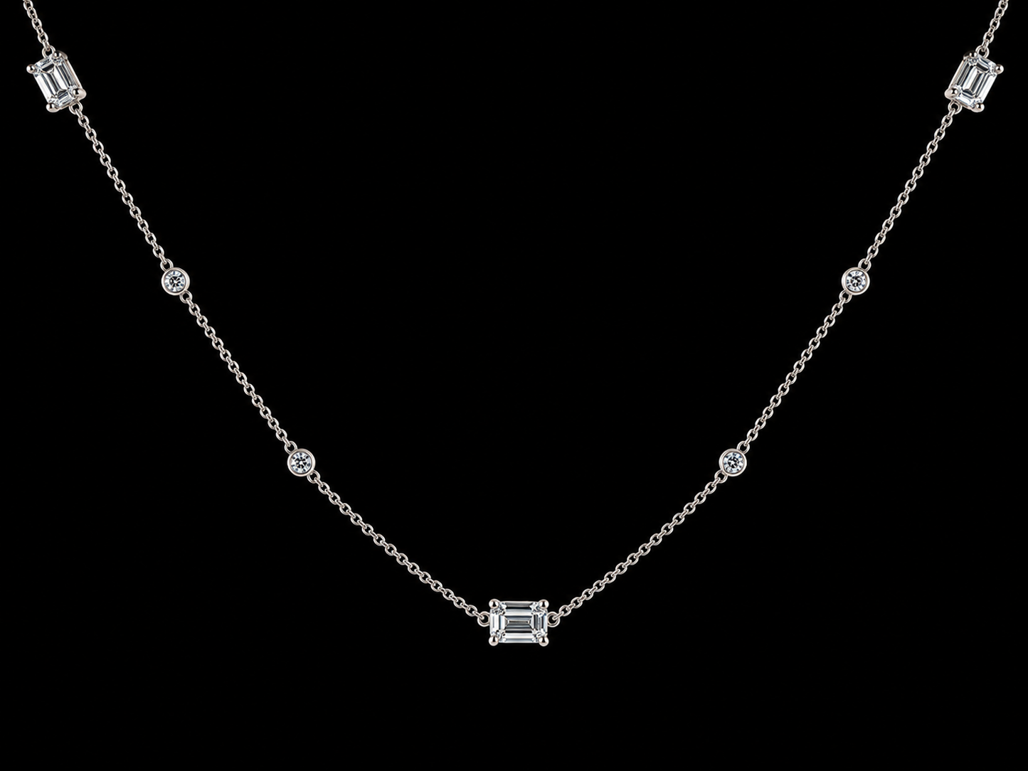 14K White Gold Diamond Station Necklace – 0.80 CTW Round Brilliant & Baguette Diamonds | SI Clarity, G-H Color Angelica Jewellers