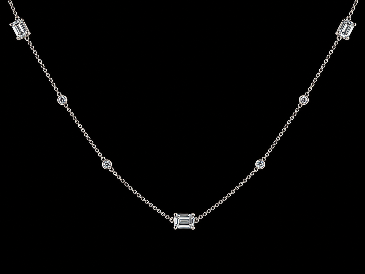 14K White Gold Diamond Station Necklace – 0.80 CTW Round Brilliant & Baguette Diamonds | SI Clarity, G-H Color Angelica Jewellers
