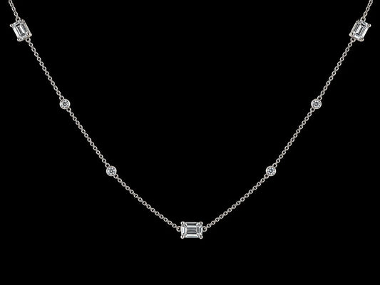 14K White Gold Diamond Station Necklace – 0.80 CTW Round Brilliant & Baguette Diamonds | SI Clarity, G-H Color Angelica Jewellers