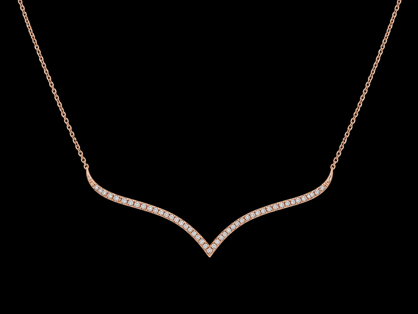 14K Rose Gold Curved Diamond Necklace – 0.16 CTW Natural Diamonds | SI Clarity, G-H Color Angelica Jewellers