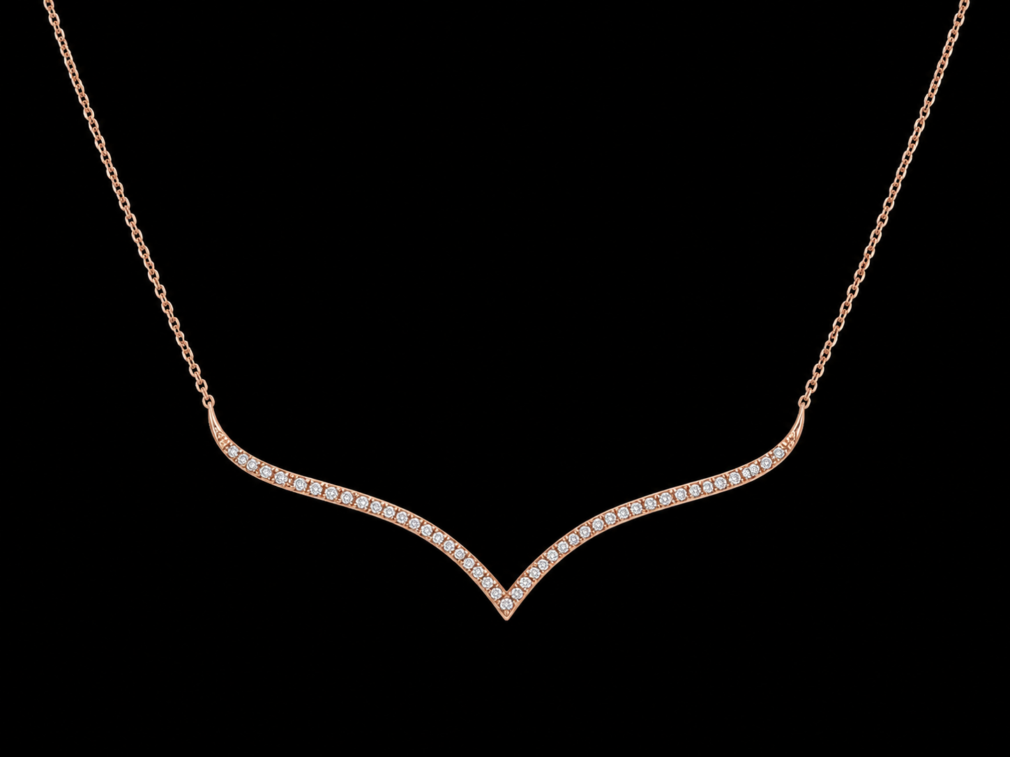 14K Rose Gold Curved Diamond Necklace – 0.16 CTW Natural Diamonds | SI Clarity, G-H Color Angelica Jewellers