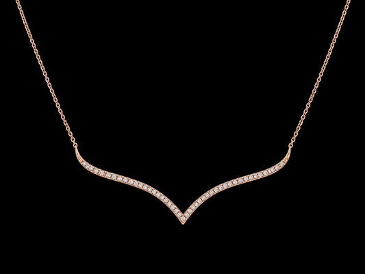 14K Rose Gold Curved Diamond Necklace – 0.16 CTW Natural Diamonds | SI Clarity, G-H Color Angelica Jewellers
