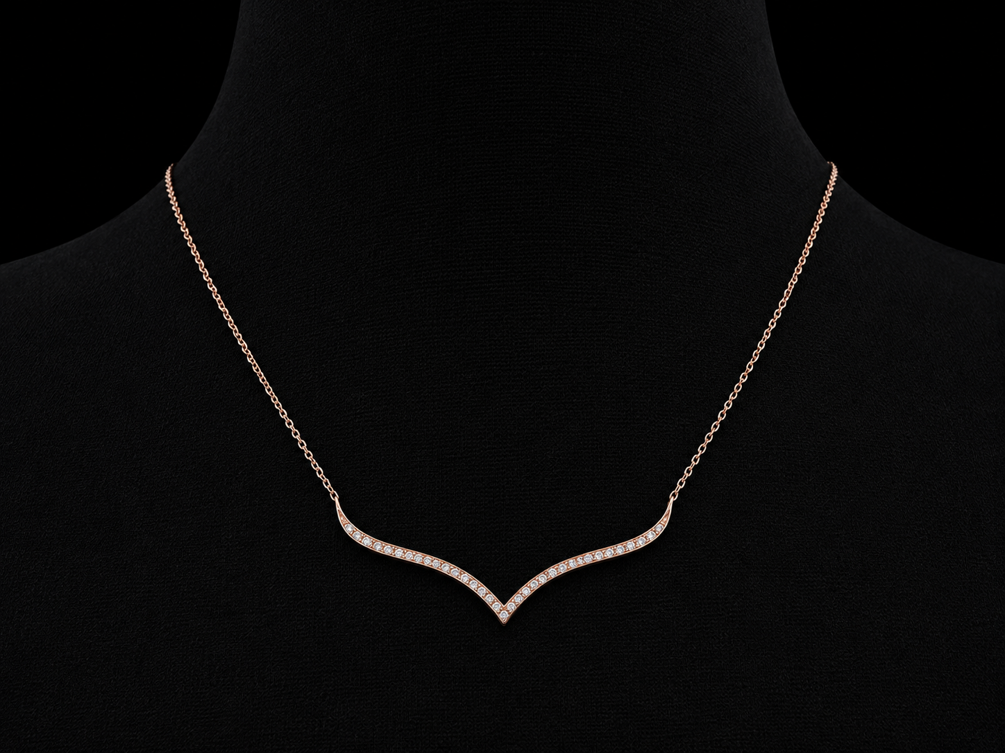 14K Rose Gold Curved Diamond Necklace – 0.16 CTW Natural Diamonds | SI Clarity, G-H Color Angelica Jewellers