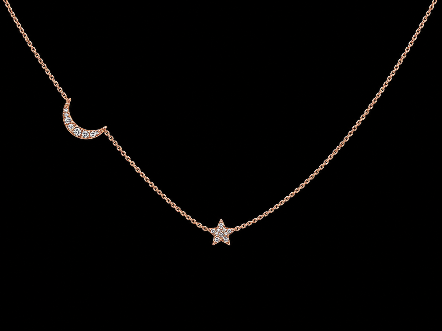 14K Rose Gold Diamond Moon &amp; Star Necklace – 0.09 CTW Natural Diamonds Angelica Jewellers