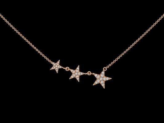 14K Rose Gold Diamond Triple Stars Necklace – 0.07 CTW Natural Diamonds | SI Clarity, G-H Color Angelica Jewellers