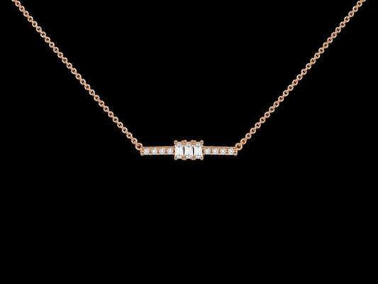 14K Rose Gold Diamond Bar Necklace – 0.07 CTW Round & Baguette Diamonds | SI Clarity, G-H Color Angelica Jewellers