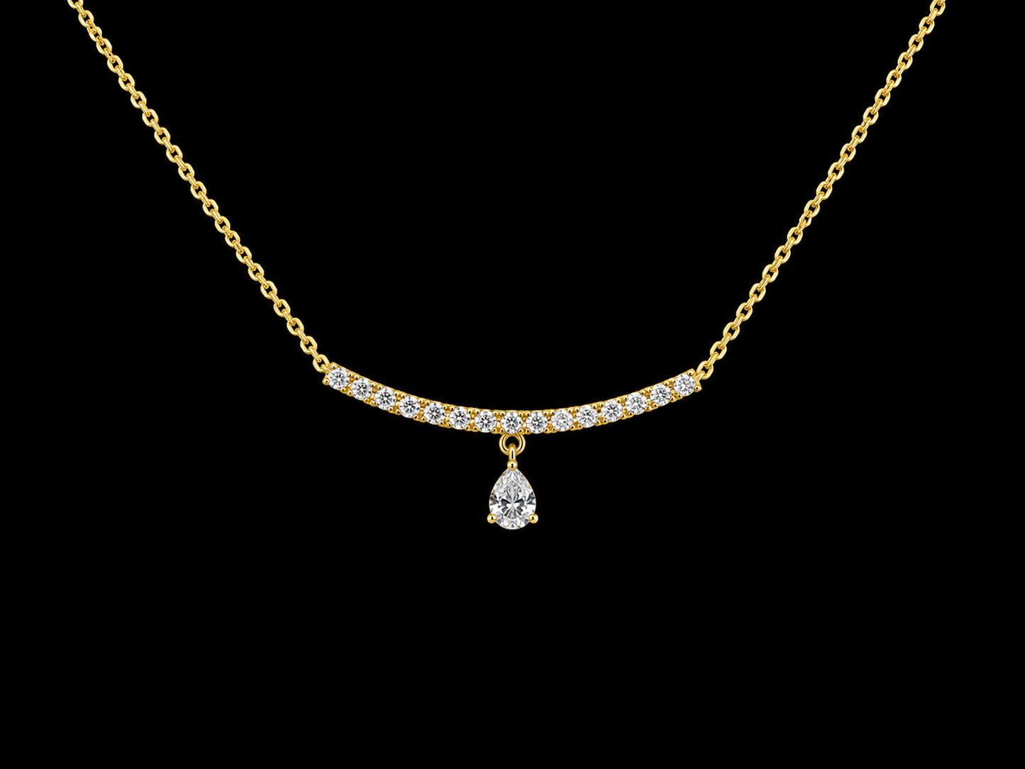 14K Yellow Gold Pear Shape Floating Diamond Curve Bar Necklace | 0.16 CTW - SI Clarity, G-H Color Angelica Jewellers