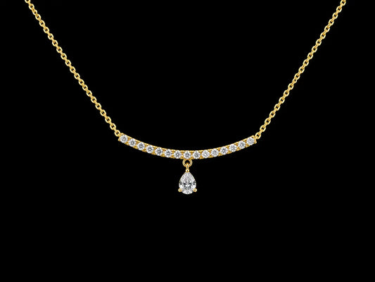 14K Yellow Gold Pear Shape Floating Diamond Curve Bar Necklace | 0.16 CTW - SI Clarity, G-H Color Angelica Jewellers