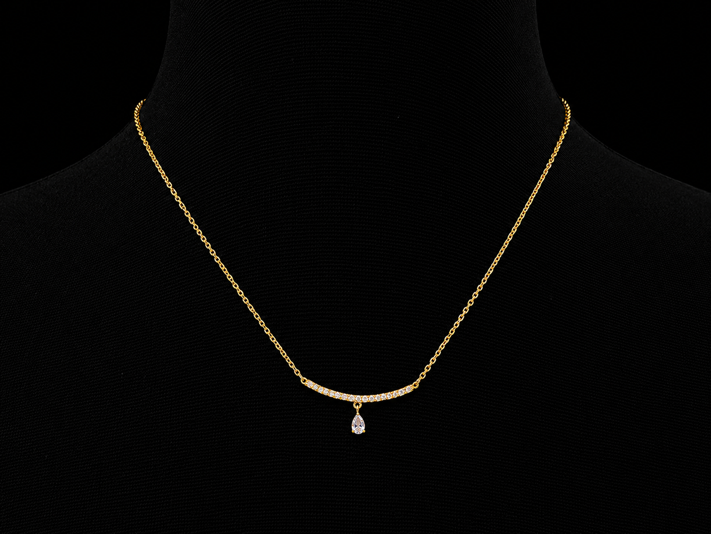 14K Yellow Gold Pear Shape Floating Diamond Curve Bar Necklace | 0.16 CTW - SI Clarity, G-H Color Angelica Jewellers
