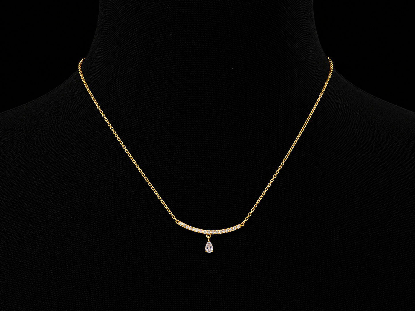 14K Yellow Gold Pear Shape Floating Diamond Curve Bar Necklace | 0.16 CTW - SI Clarity, G-H Color Angelica Jewellers