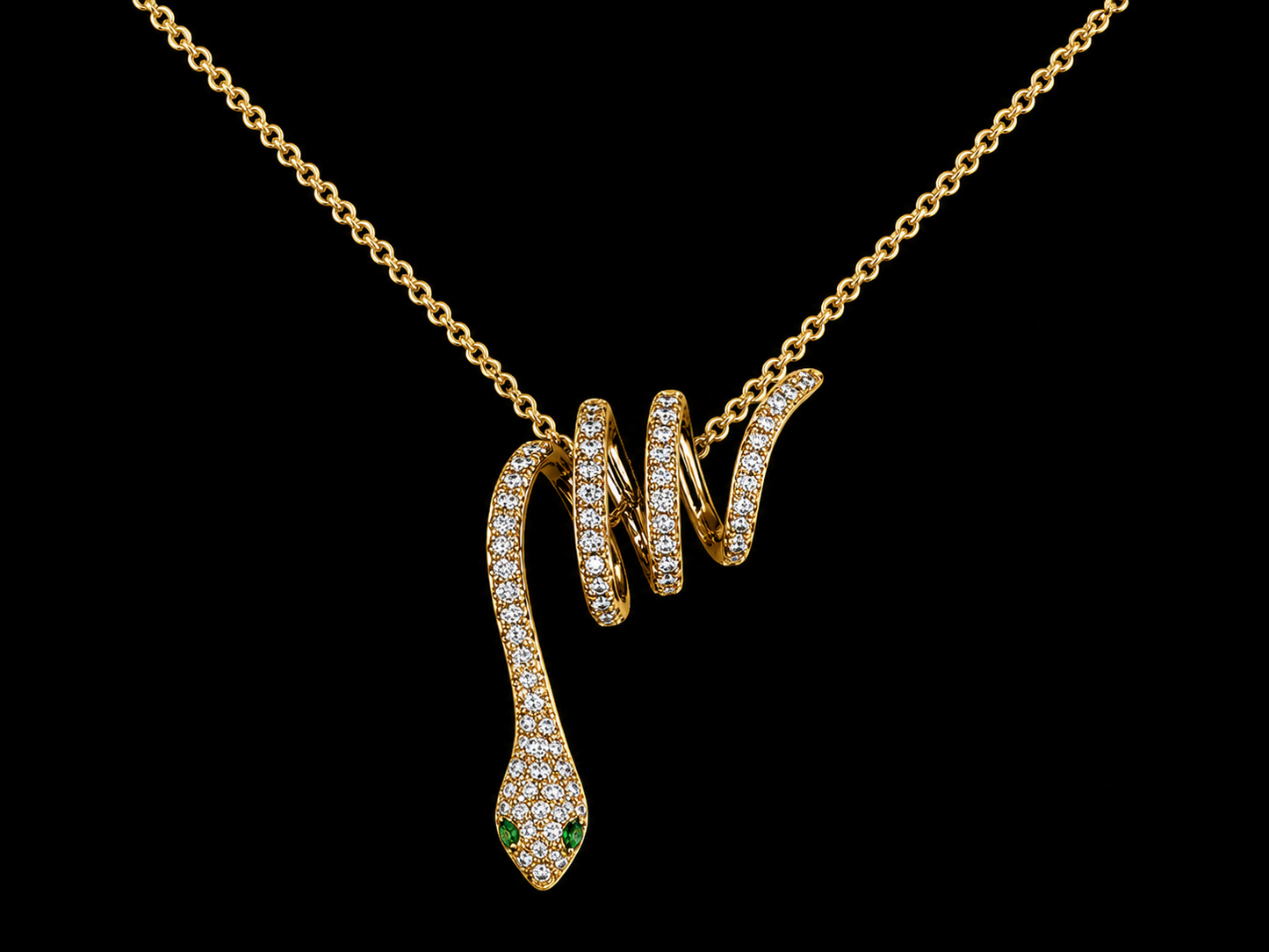 14K Yellow Gold Diamond & Tsavorite Snake Necklace | 0.17 CTW - SI Clarity, G-H Color Angelica Jewellers