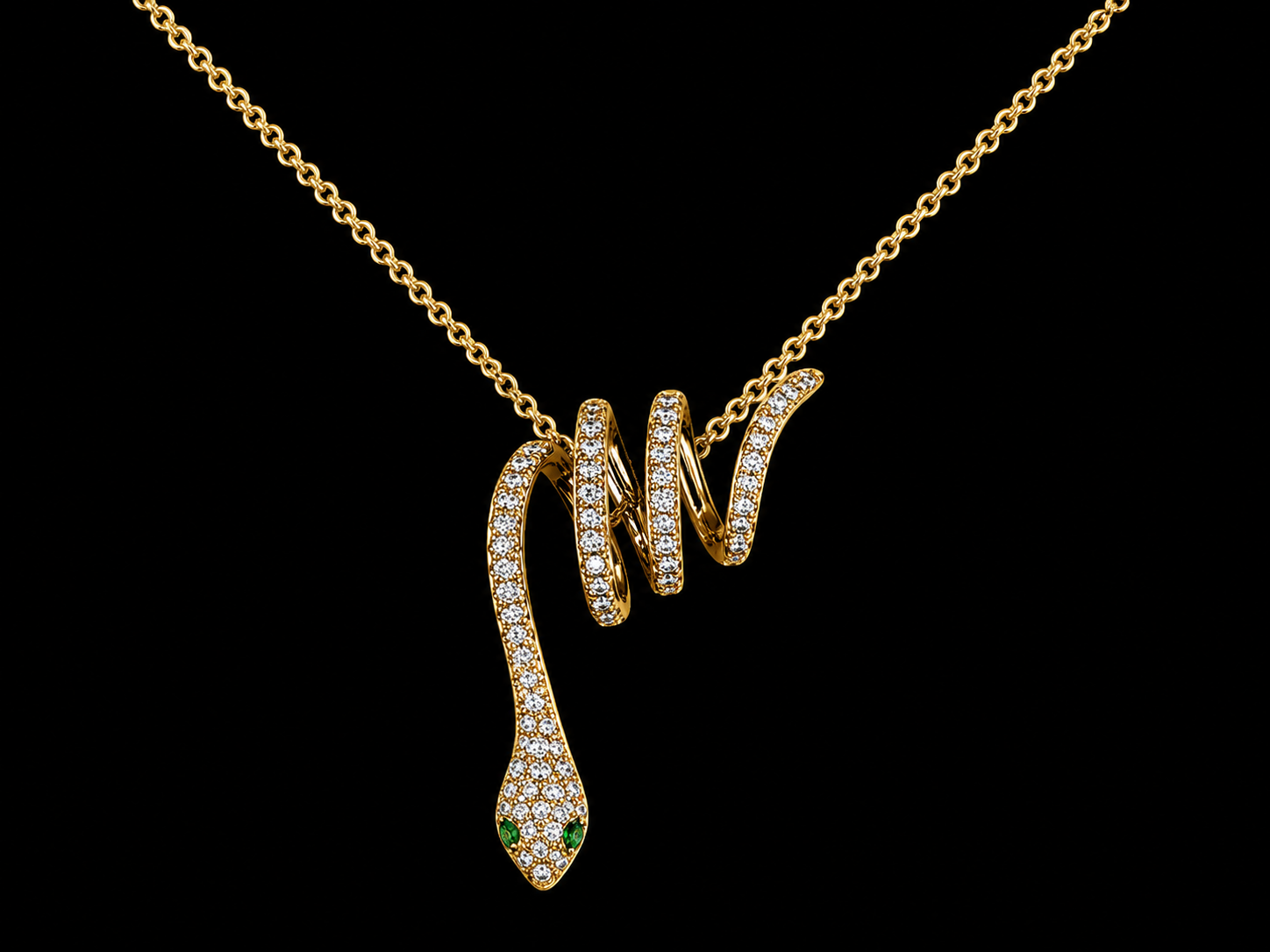 14K Yellow Gold Diamond & Tsavorite Snake Necklace | 0.17 CTW - SI Clarity, G-H Color Angelica Jewellers