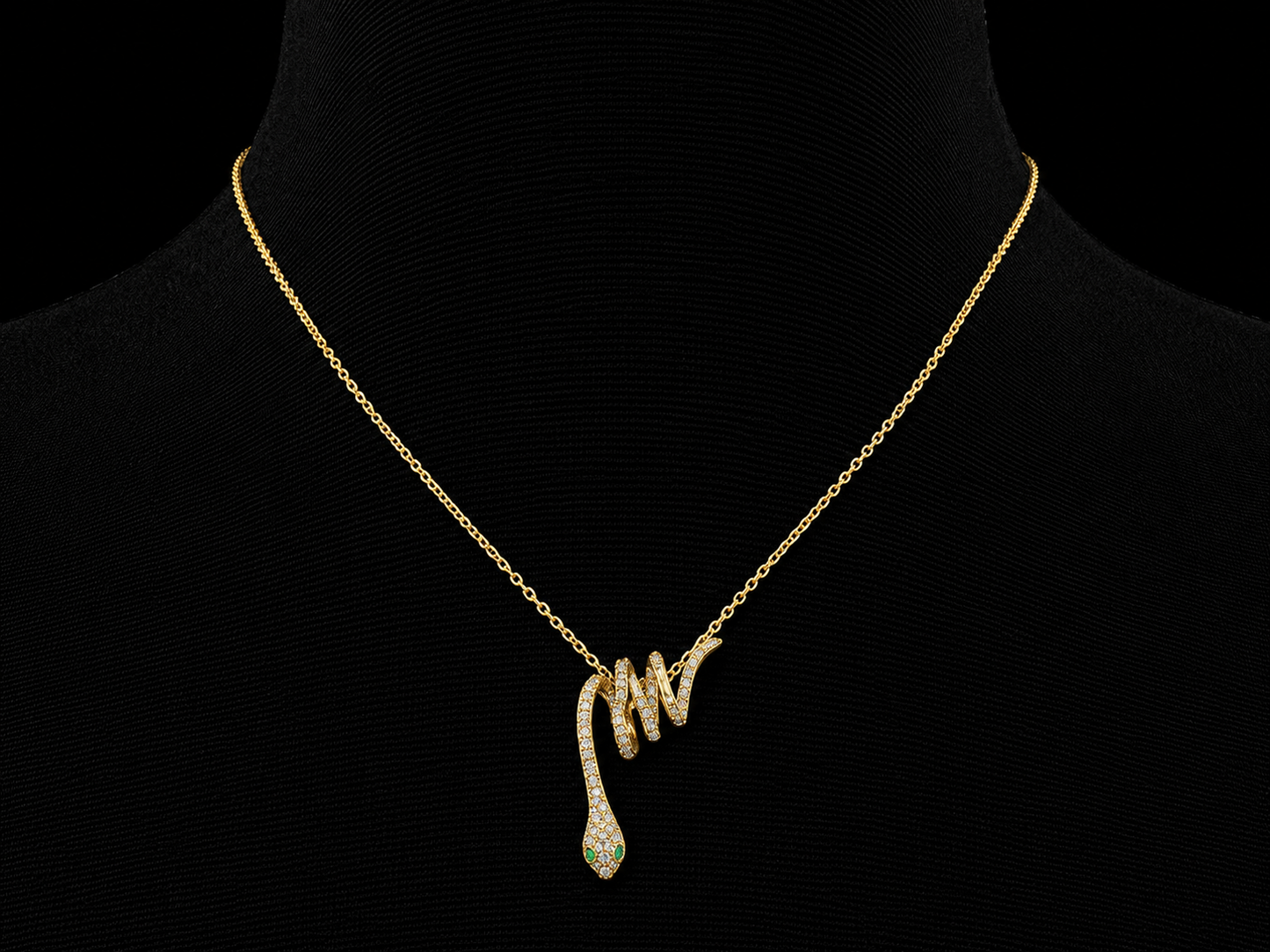 14K Yellow Gold Diamond & Tsavorite Snake Necklace | 0.17 CTW - SI Clarity, G-H Color Angelica Jewellers