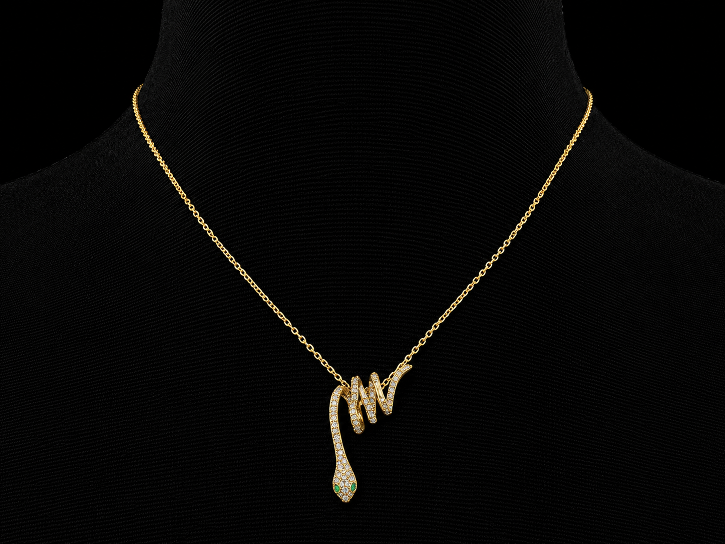 14K Yellow Gold Diamond & Tsavorite Snake Necklace | 0.17 CTW - SI Clarity, G-H Color Angelica Jewellers