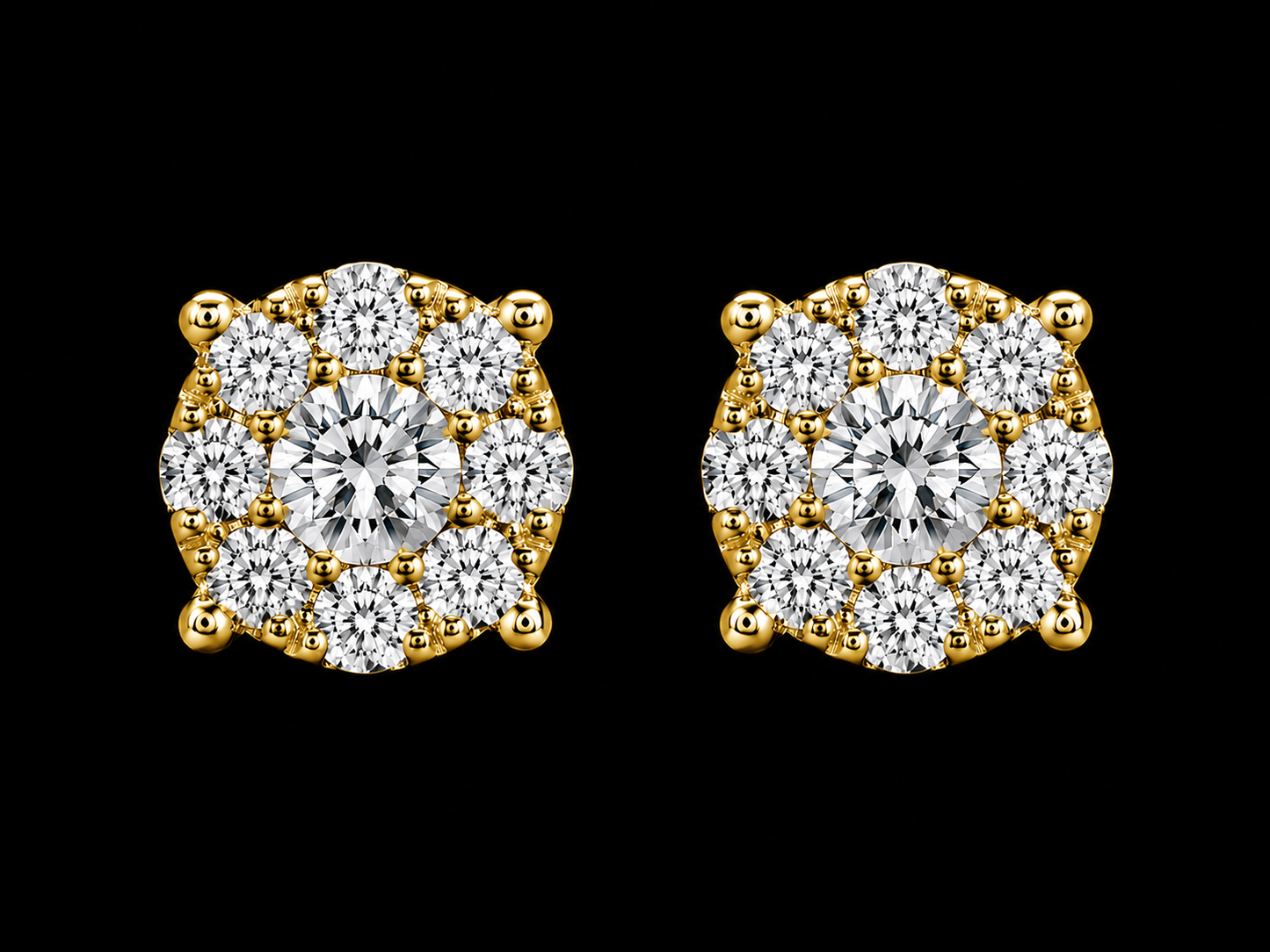14K YELLOW GOLD ROUND DIAMONDS VVS F+ EARRINGS Angelica Jewellers X Waves